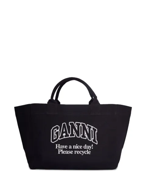 GANNI logo-print tote bag Black A7181252