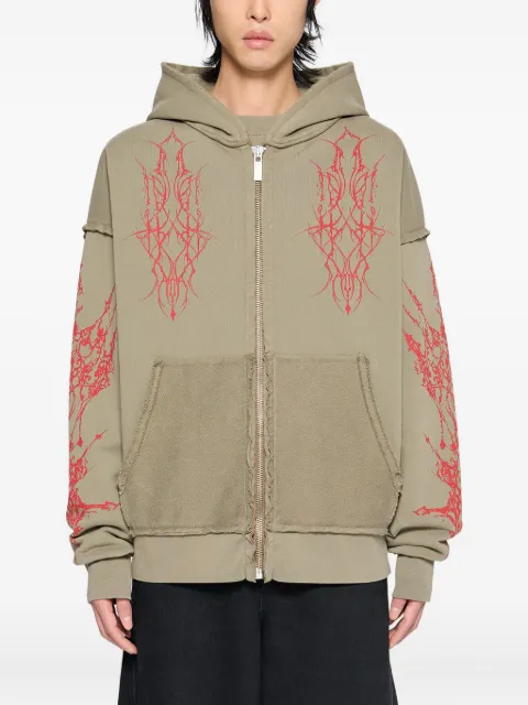 44 LABEL GROUP Ewigkeit graphic zip fleece hoodie Green B0030609FA679