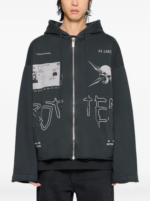 44 LABEL GROUP Commission raw-cut zip hoodie Black B0030610FA679