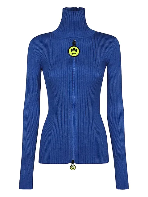 BARROW ribbed high-neck zip-front cardigan Blue F3BWWOTN035