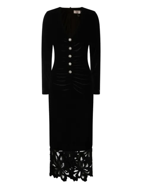 NISSA lace embellished midi dress Black RS16156BLACK