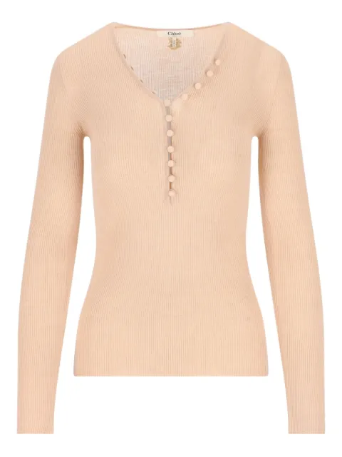 Chloé Henley ribbed button-front T-shirt Pink CH25WMP05530