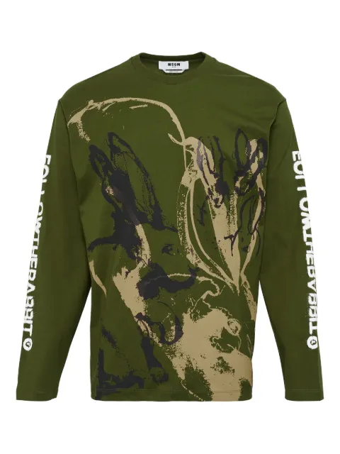 MSGM graphic-print long-sleeve cotton T-shirt Green 3940MM110257798