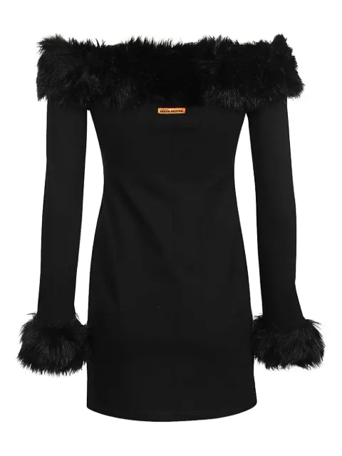 Heron Preston fur-trimmed strapless mini dress Black HWDB076F23FAB002