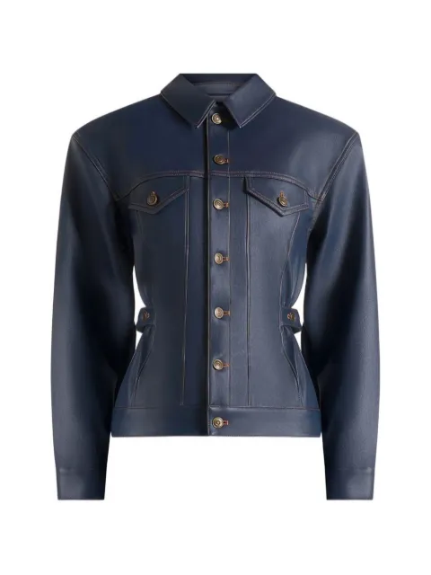 Manière De Voir Karla wax effect cinch waist jacket Blue WMN4130