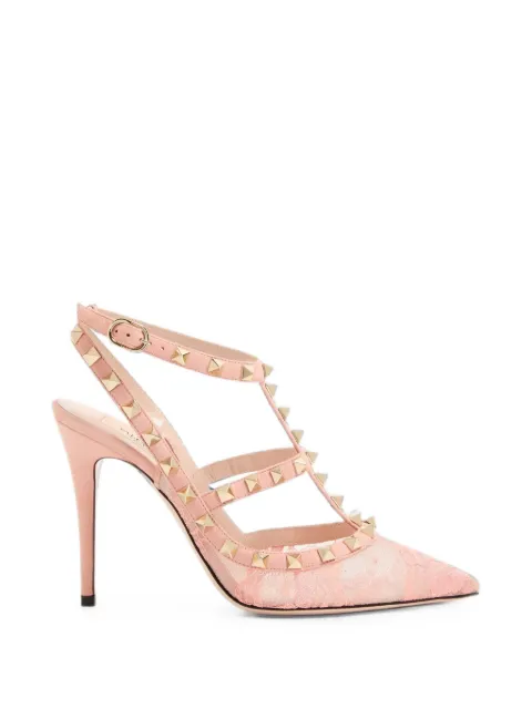 Valentino Garavani Rockstud lace pump with straps 100mm Pink WS0393IQT