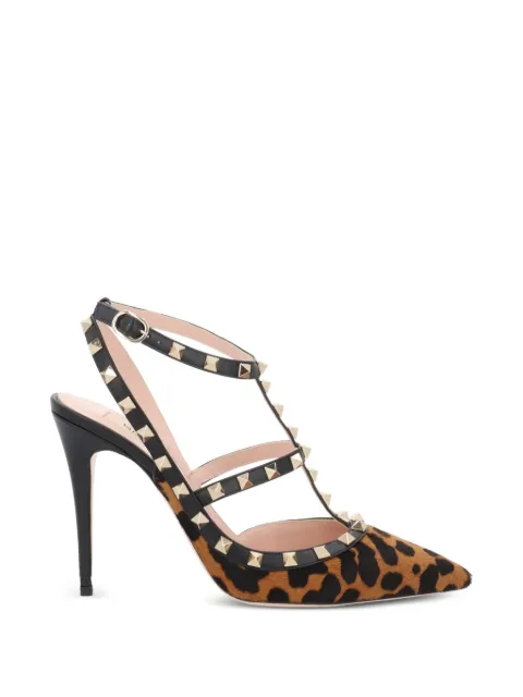 Valentino Garavani Rockstud pumps with straps in pony-effect calfskin 100mm Black WS0393AMX
