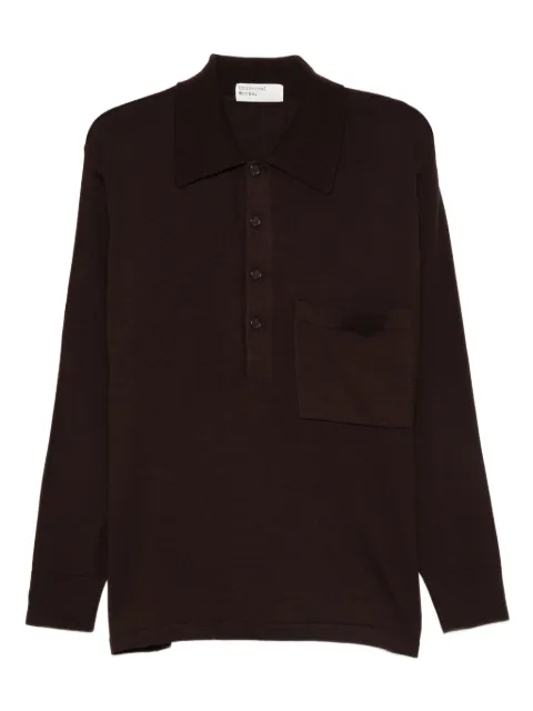 Universal Works polo-neck patch-pocket sweater Brown 33472