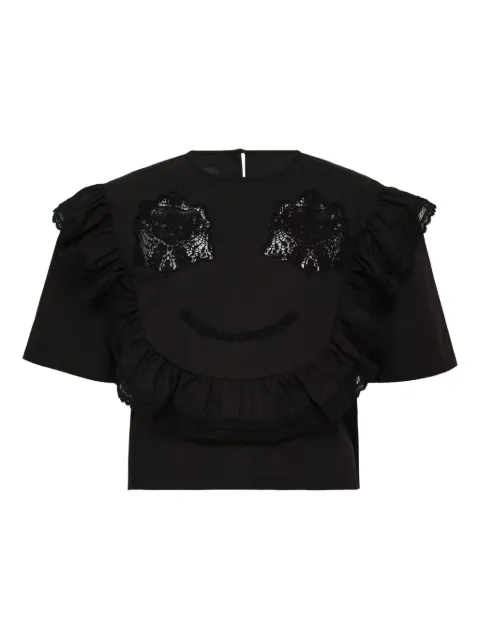 pushBUTTON lace-embellished ruffle blouse Black PB2530209W00BK