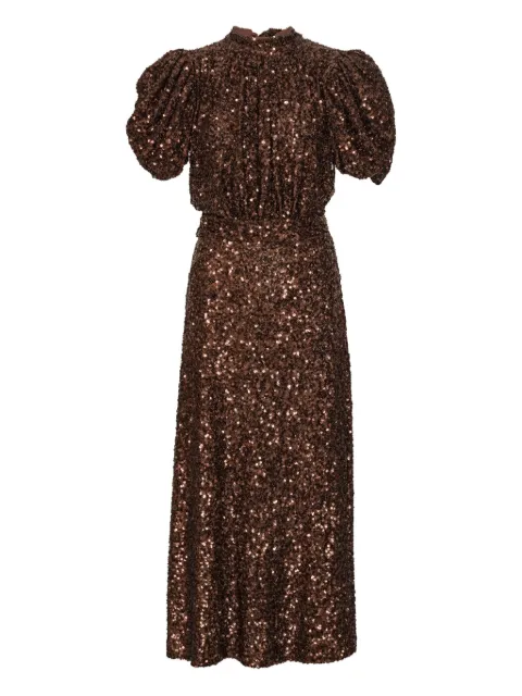 ROTATE BIRGER CHRISTENSEN sequin-embellishment puff-sleeve midi dress Brown 1148752910