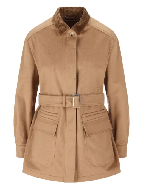 Max Mara LEVA corduroy-collar belted jacket Brown 2521046142600
