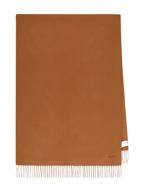 Max Mara fringed embroidered-logo scarf Brown 2524546332600