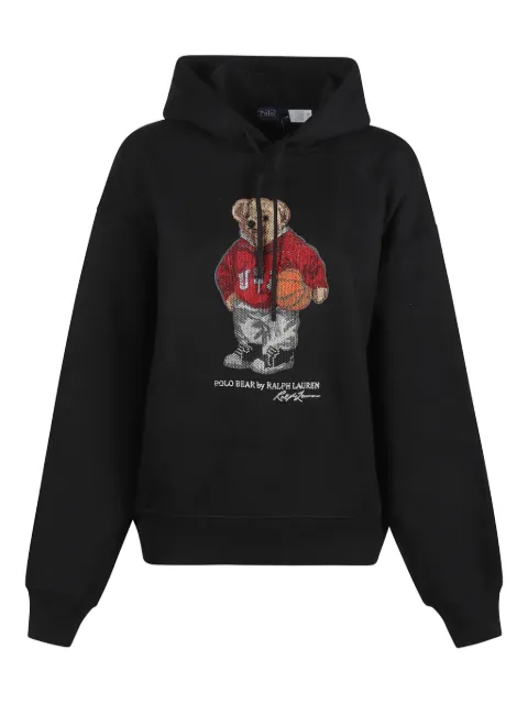 Polo Ralph Lauren rhinestoned Polo Bear fleece hoodie Black 211A99343001BLACK