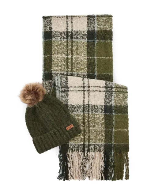 Barbour check-print scarf and beanie set Green LGS0077GN51