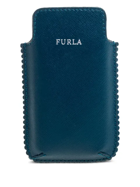 Furla leather scalloped-edge phone case Blue 376197