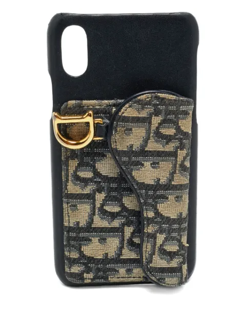 Christian Dior Pre-Owned 2020s Oblique-canvas leather iPhone case Blue 1178015