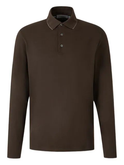 Canali long-sleeve ribbed-trim polo shirt Brown T0902MJ02337