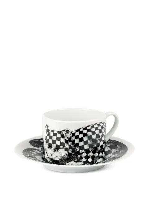 Fornasetti chequered cat tea cup (set of two) White P39X28945