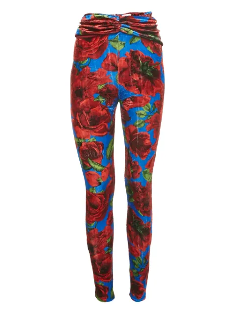 Magda Butrym 2022 rose-print velvet trousers Red 1179119