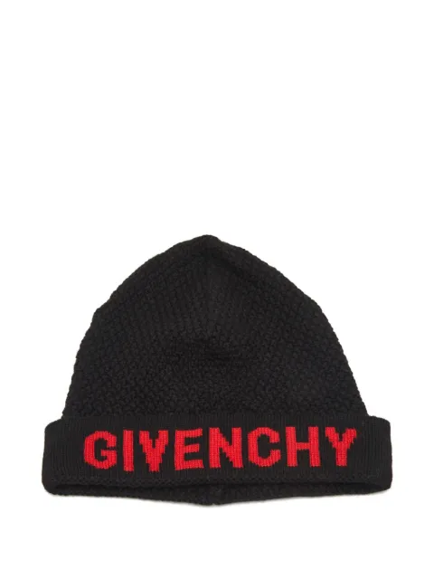 Givenchy Pre-Owned intarsia-logo beanie hat Black 1158654