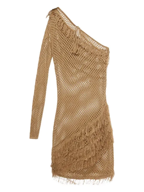 Tularosa Peek A Boo crochet fringed mini dress Brown 1178561