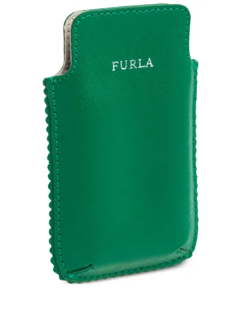 Furla leather scallop-trim phone case Green 376201