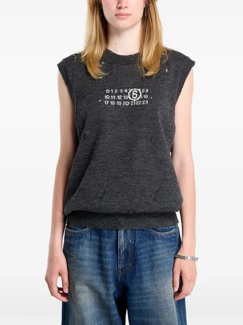 MM6 Maison Margiela Numeric-logo distressed knitted vest Grey SH0FB0017M13134