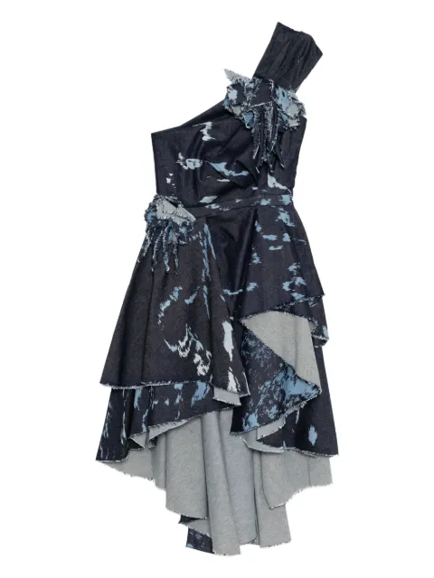 Saiid Kobeisy one-shoulder printed denim dress Blue RTWFW2512