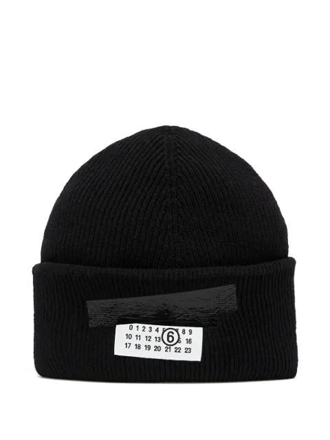 MM6 Maison Margiela taped label wool beanie Black SH2TB0003M13168