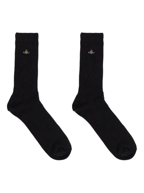 Vivienne Westwood Orb-embroidered ribbed socks Black 8104000CK006P