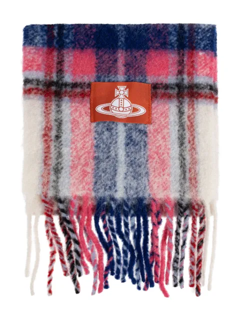 Vivienne Westwood plaid-check fringed scarf White 8103014FW01BM