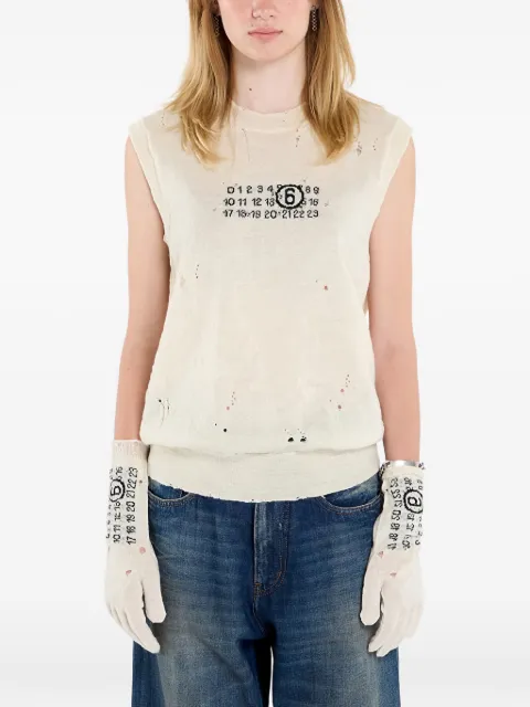MM6 Maison Margiela Numeric-logo distressed knitted vest Neutrals SH0FB0017M13134