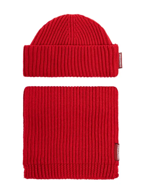 DSQUARED2 ribbed beanie and scarf set Red GBM000301W00001