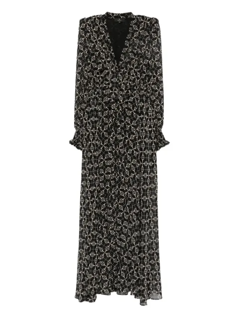 Babylone Paris chain-print ruffled-cuff maxi dress Black S00841NERO