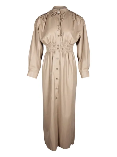 Nanushka shirred leather midi dress Neutrals NAPPUGBCL215697W