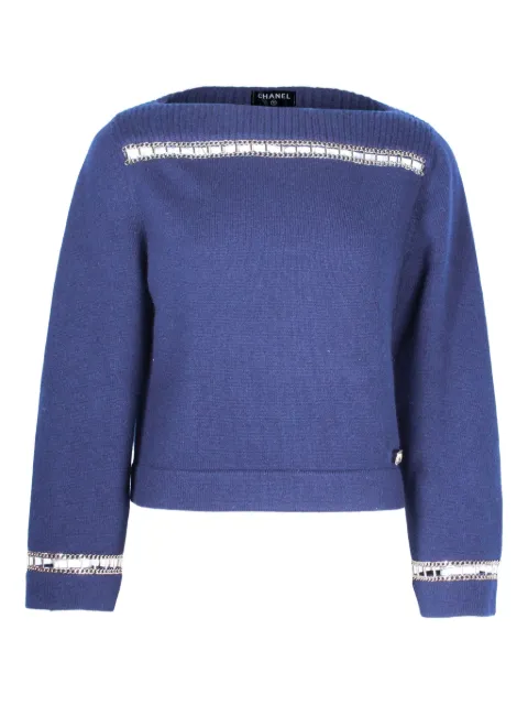 CHANEL Pre-Owned chain-trimmed boat-neck sweater Blue NAPPUHKCL362288W