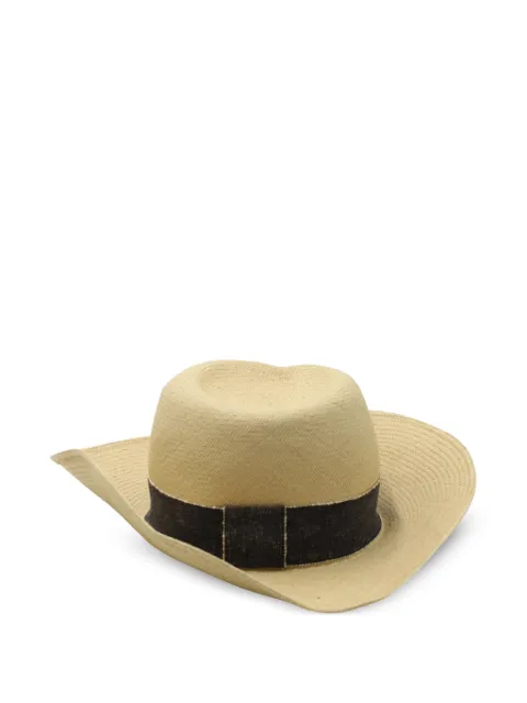 Maison Michel straw grosgrain-ribbon fedora hat Neutrals NAPPUHKAC364315W