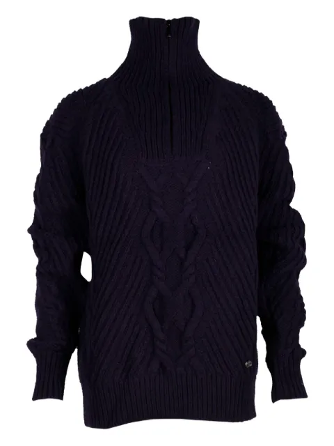 CHANEL Pre-Owned cable-knit zip-front sweater Blue MRPPUHKCL367024W