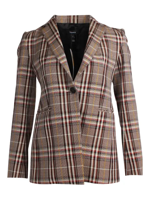 Theory plaid single-breasted blazer Brown NAPPUGBCL255562W