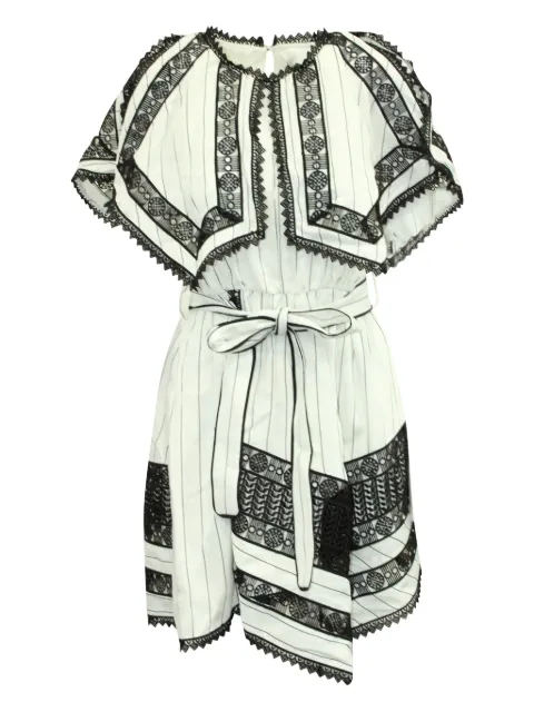 Self-Portrait striped lace-insert dress White NAPPUGBCL156474W