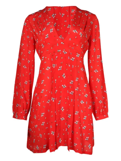 Rixo long-sleeve bow-print mini dress Red NAPPUGBCL230627W