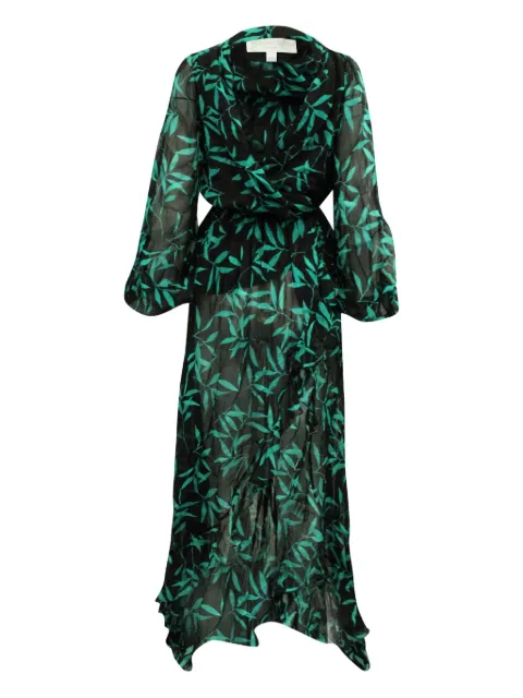 Caroline Constas Olivia leaf-print high-low dress Black NAPPUGBCL151373W