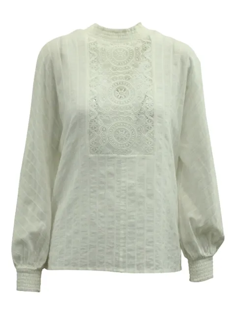 Maje lace smocked-sleeve blouse Neutrals NAPPUGBCL126146W