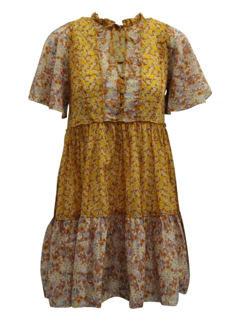 Maje floral-motif tiered mini dress Yellow NAPPUGBCL126144W