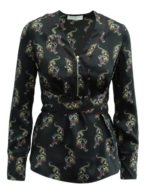 SANDRO Aya tiger-print half-zip blouse Black NAPPUGBCL120505W