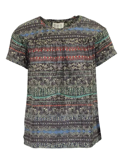 Sea abstract-print short-sleeve top Grey NAPPUGBCL154955W