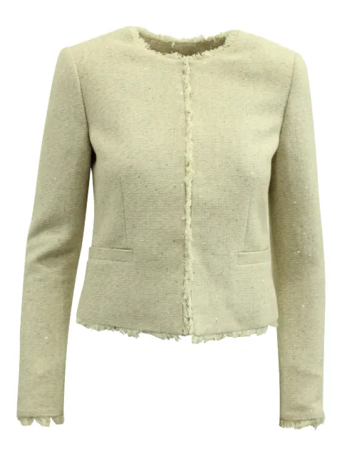 alice + olivia tweed frayed-trim jacket White TONPUGBCL137327W