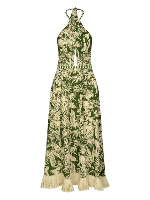 Johanna Ortiz halterneck fringed-hem midi dress Green PT02801