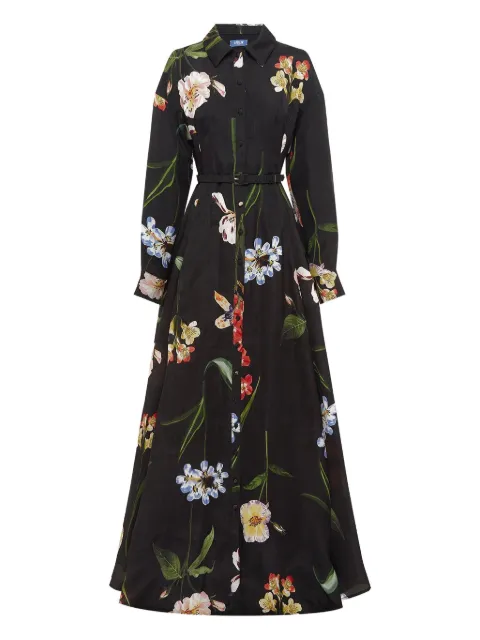 Leo Lin floral-print belted shirt maxi dress Black LLFW250522BTPRINTEBONY