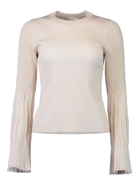 SIMKHAI Aris pleated bell-sleeve top Neutrals 1252100KSANDMLT